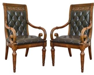 27. HEKMAN Furniture Carved Mahogany Classical Leather Armchair