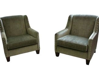 33. Pair Of upholstered Armchairs With Faux Ostrich Sides And Silver Tack Trim