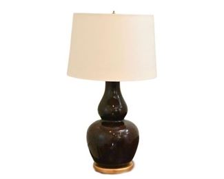 39. Brown Double Gourd Ceramic Lamp With Shade