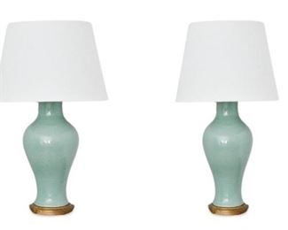 59. Pair Of Baluster Form Ceramic Glazed Lamps