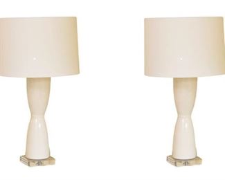 76. Pair Ceramic Narrow Waist Lamps