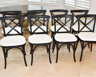 79. Eight 8 Black Cane Seat Dining Chairs With Cushions