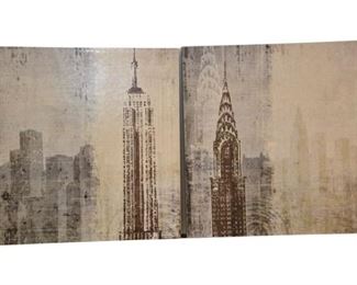 80. Pair Modern Cityscape Art Canvases
