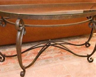 113. Wrought Iron Glass Top Console Table
