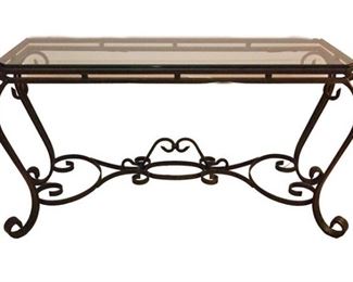 117. Wrought Iron Glass Top Console Table