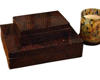 153. Two 2 Faux Snake Skin Boxes And Candle