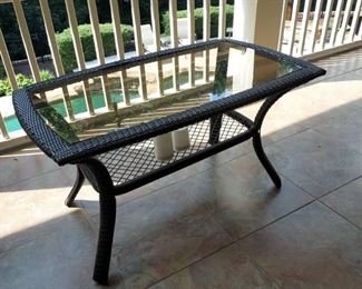 Glass Top Brown Wicker Patio Table