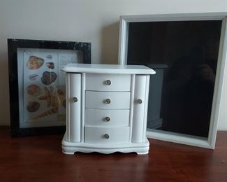 Misc Lot White Jewelry Box and 2 Shadow Boxes