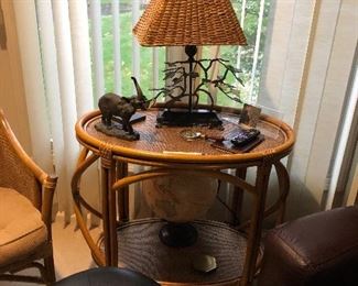 Rattan table & footstool 