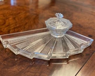 Vintage Imperial depression glass makeup tray and power holder.