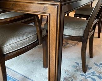 Vintage rosewood Parsons-style Henredon Scene One extension table and 6 upholstered dining chairs. Measures 66" L x 42" W; extends to 110" with two  22" inch leaves. Photo 2 of 2. 