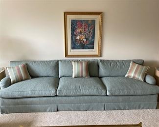Newly re-upholstered mid-century three-cushion Henredon sofa. Measures 110" W x 32" D. Photo 1 of 2.