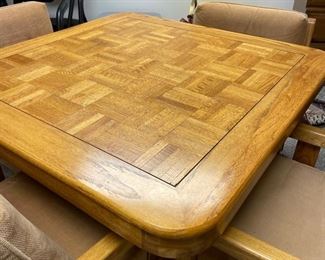 Mid-century parquet top game table set with four chairs. Table measures 40" x 40".  Photo 2 of 2. 