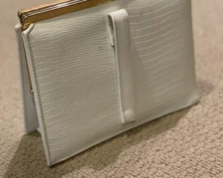 Vintage croc evening purse with jeweled flower adornments. Photo 2 of 2.