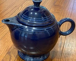 Fiesta Ware blue chip-free dinnerware set. Set includes 10 dinner plates, 8 soup bowls, 8 salad plates, 8 mugs, tea pot, pitcher, 3 serving bowls and 1 platter. Photo 3 of 4.