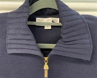 Vintage St. John Collection navy blue front-zip sweater. Size S. Photo 2 of 2.