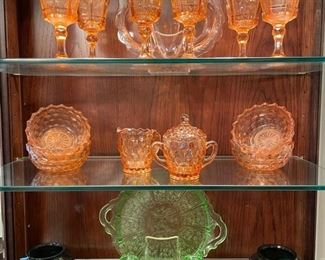 Sample of Fostoria and Jeannette pink and green depression glass!