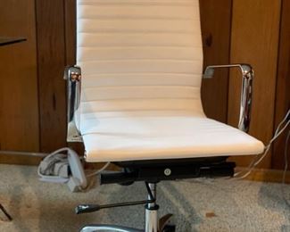 Chrome cross-leg, glass-top desk with drawer and leather office chair. Photo 3 of 3.