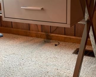 Chrome cross-leg, glass-top desk with drawer and leather office chair. Photo 2 of 3.