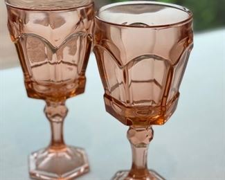 Set of 6 Fostoria Virginia Pink Water Goblets, 7 1/8" - 2 shown.