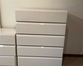 Vintage mid-century 5-drawer bureau by Lane Furniture. This bureau is finished in a rich, creamy pearl lacquer over heavyweight, solid wood. Measures 36" W x 49" H.