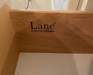 Vintage mid-century console/mini desk by Lane Furniture. The piece is finished in a rich, creamy pearl lacquer over heavyweight, solid wood - 2 available. Photo 2 of 2.