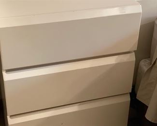 1980s Lane Furniture Full-Size Headboard with Two Bedside Tables (pictured with one side table but two available). Each piece features a rich, creamy pearl lacquer finish over heavyweight, solid wood. Tables Measure 24" W x 30" H each. Bed Measures 66" W x 12" D x 30" H. Photo 2 of 2.