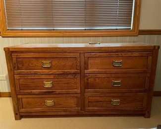 1980s Craftsman style oak 6-drawer bureau from the Young-Hinkle Windjammer collection. Measures 56" W x 16" D x 30" H. Photo 1 of 3.