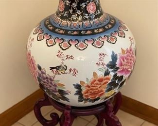 Asian Porcelain Temple Vase on Stand.