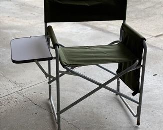 Vintage army green, canvas folding chair with side table - 2 available.