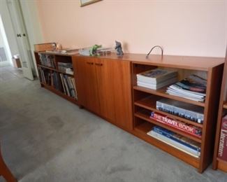 Low profile teak storage cabinet and book shelves. (3 piece set)