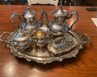 Poole Silver plated Tea Set, Tray, Butter dish