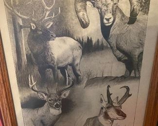 Framed Rams and Deer Print (Durling 2000)