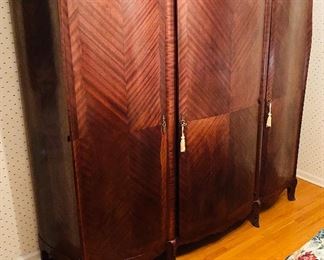 Stunning French Chifforobe w/ Chevron Lines. 
Width from back: approx. 81 inches
Depth approx. 22.5 inches end
Depth at center approx. 26 inches
Height approx. 71 inches