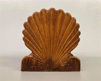 Vintage wooden nautical shell napkin holder