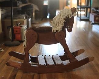 Vintage Handmade Hardwood Rocking Horse with Leather Seat | 2'x1'x3'