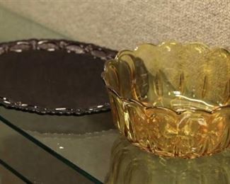 Lot of 2 Vintage Glass Pieces. Avon Cape Cod Platter and Anchor Hocking Amber Bowl | Avon, Anchor Hocking | 11" x 14"