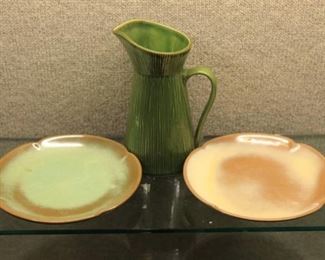 Lot of Vintage Frankoma Plates and Green Ceramic Pitcher | Frankoma and Other | 10"