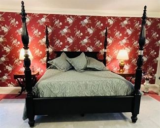 Black king size four poster bed with newer memory foam mattress     $1,200 NOW $995 • 84high 84wide 94long