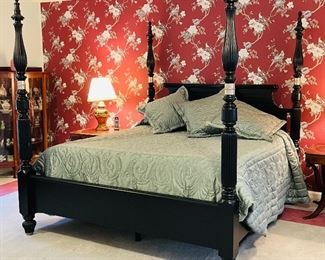 Black king size four poster bed with newer memory foam mattress     $1,200 NOW $995 • 84high 84wide 94long