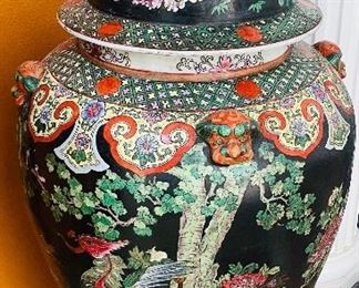 Pair of black and red Oriental tall covered lid ginger jars                  $895 NOW $550