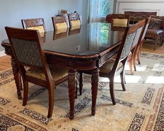 Henredon Dining table, 2 leafs (22"W each) 10 chairs, glass protection top, 92"L,  $4900