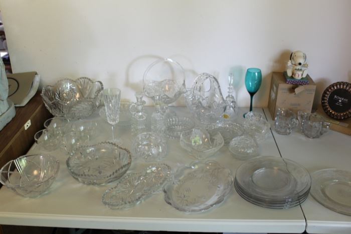 Crystal candy dishes, baskets, plates, bowls