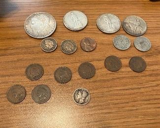 Indian head pennies
Mercury dime
Patriot half dollars
Stone Mountain half dollars
Shield nickels
