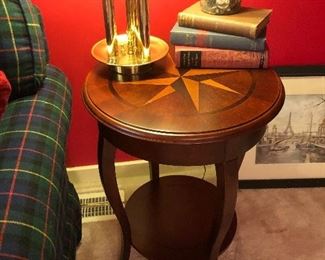 Side table and lamp, old buttons and more books!