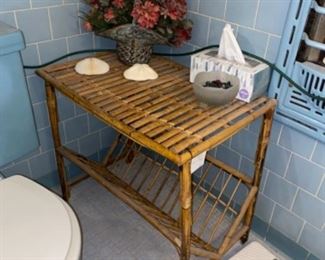 This split bamboo table works for multiple purposes, even in the bathroom.