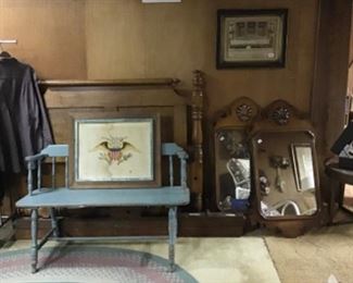 Vintage bench , pair of mirrors