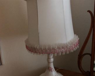 Lamp with painted base and ruffle shade