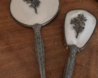 Hand mirror with matching brush