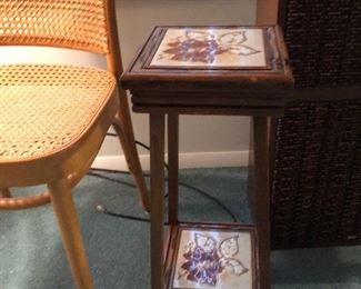 One of two tiled plant stands -side tables